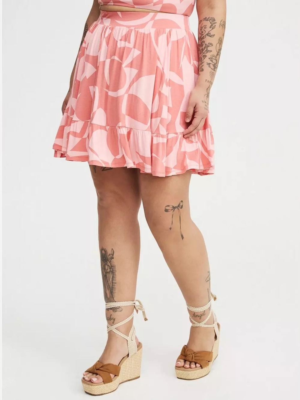Torrid Super Soft Retro Abstract Floral Mini Skirt Womens 3X Coral